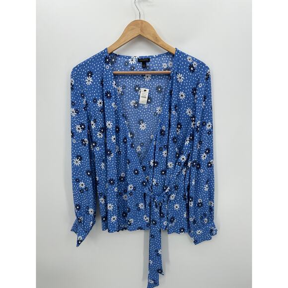 Talbots Poet Sleeve Wrap Front Top Women Large NWT Flowers and Dots Viscose - Picture 1 of 8